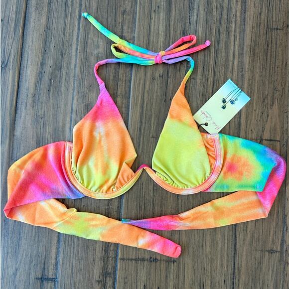 NWT Rainbow Tie Dye Underwire Bikini TOP in SMALL by Pina Colada - Picture 2 of 7